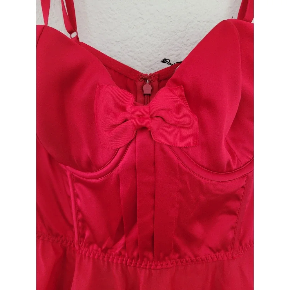Victoria's Secret Red‎ Corset Babydoll Slip Dress Underwire Bow Large NWT #12